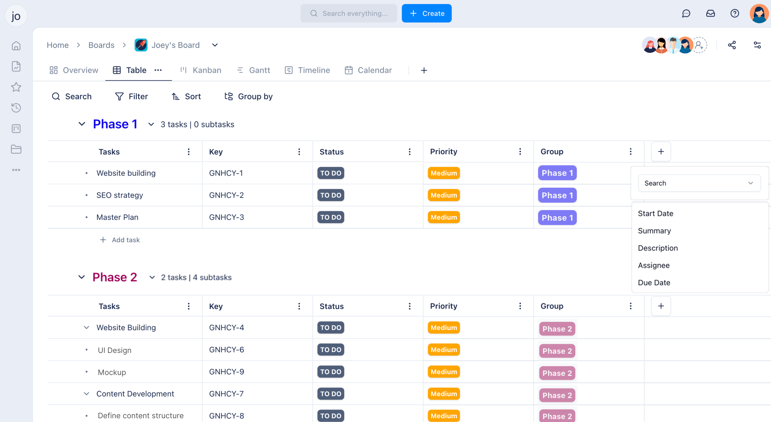 Task Management in the Table View