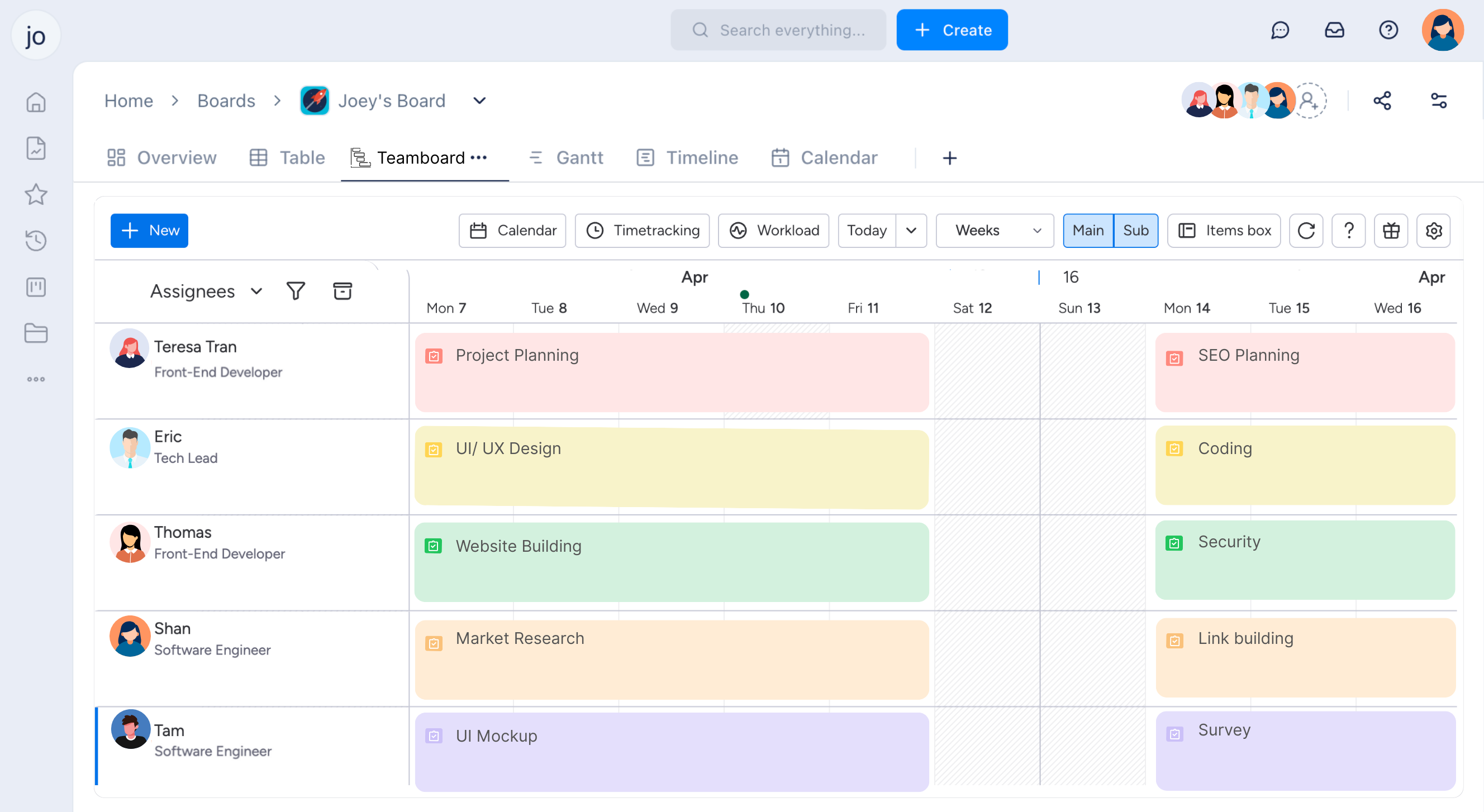 Task Management in the Team Board View