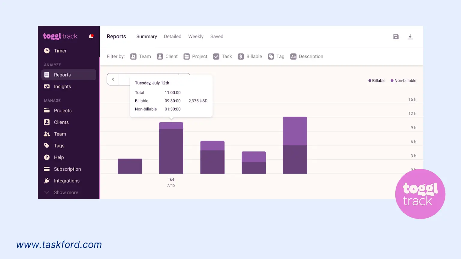 Billable Hours Tracker - Toggle Track