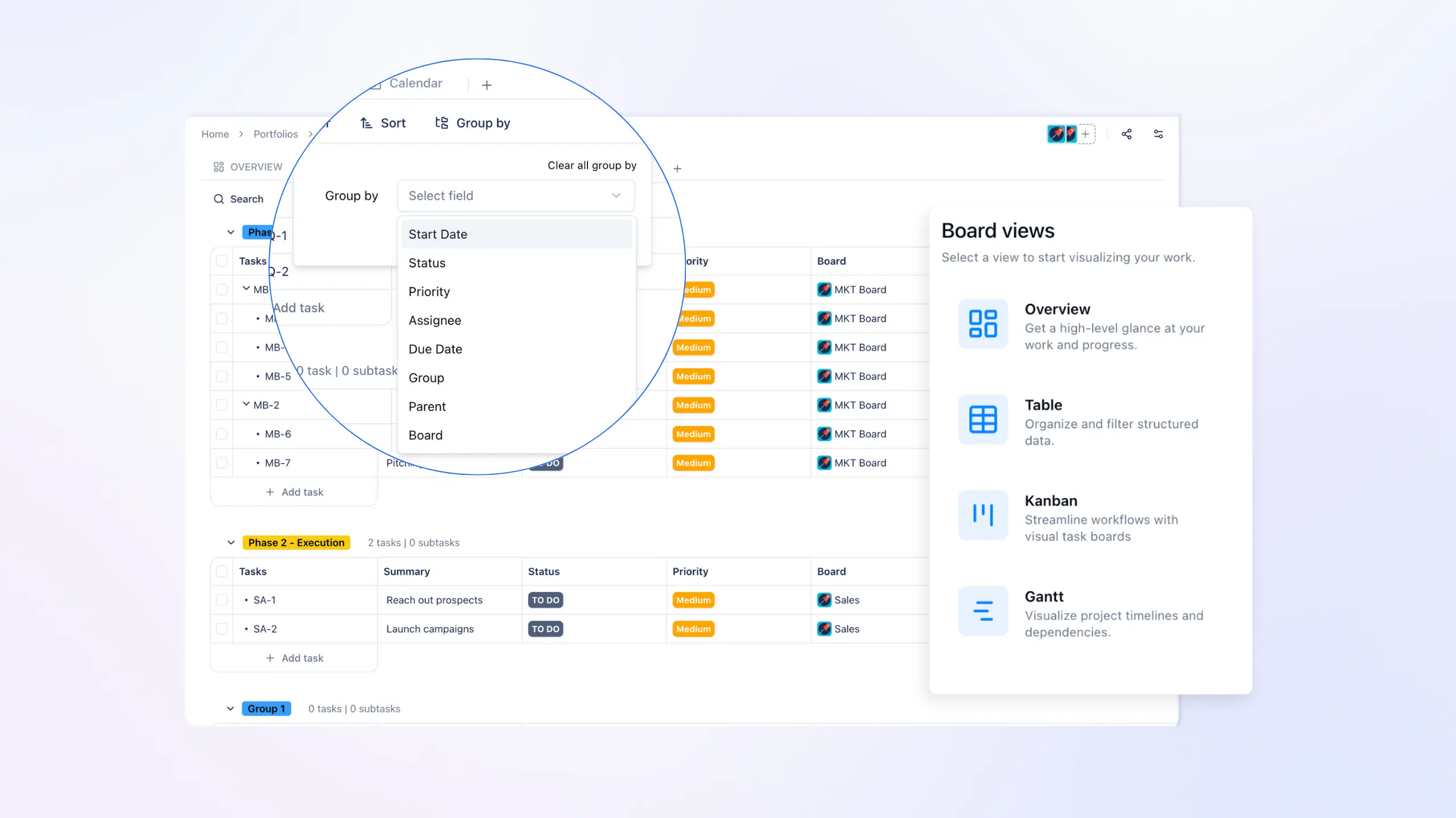Screenshot of a clean and focused user interface with project views.