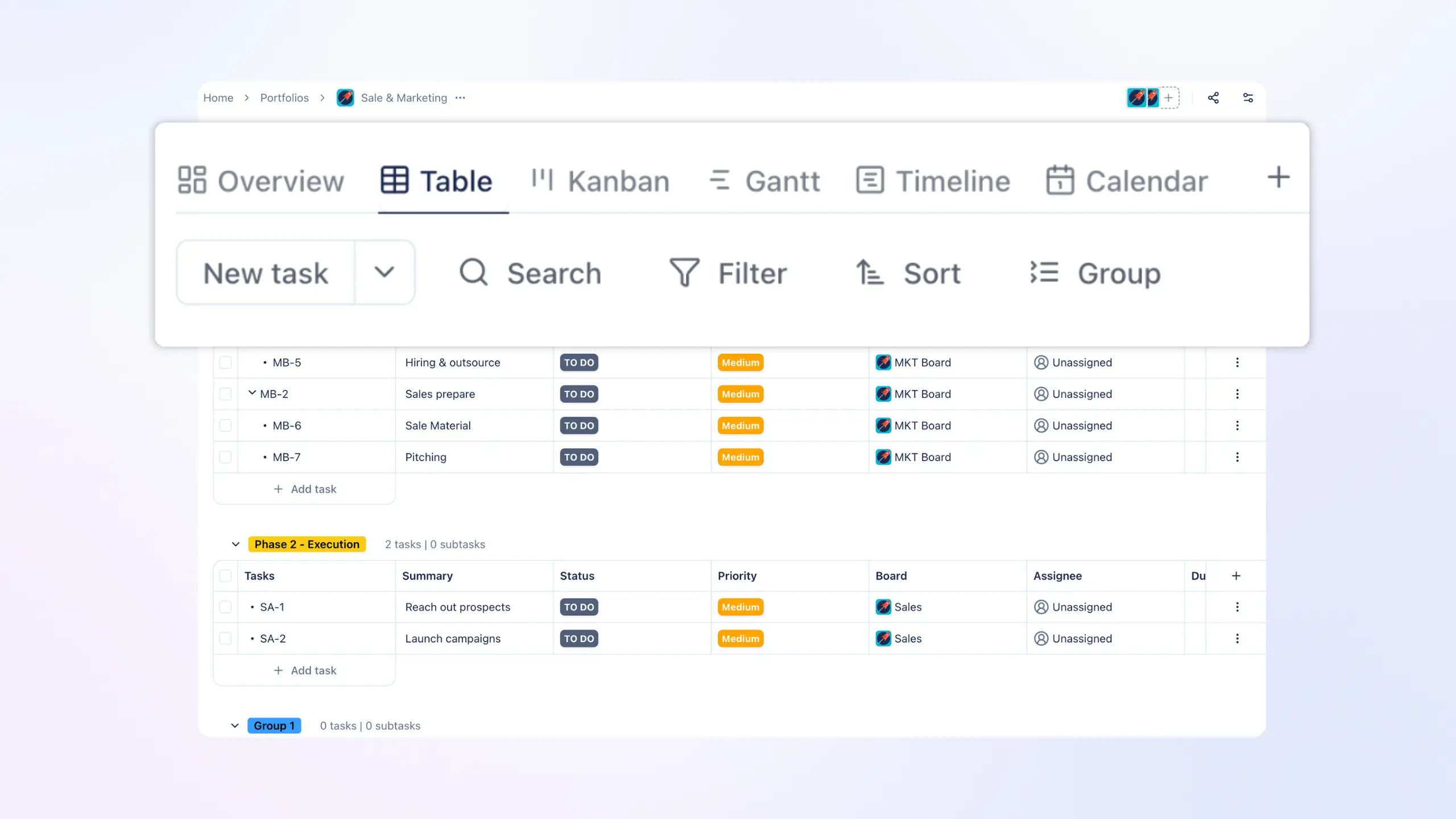 TaskFord smart task organization interface
